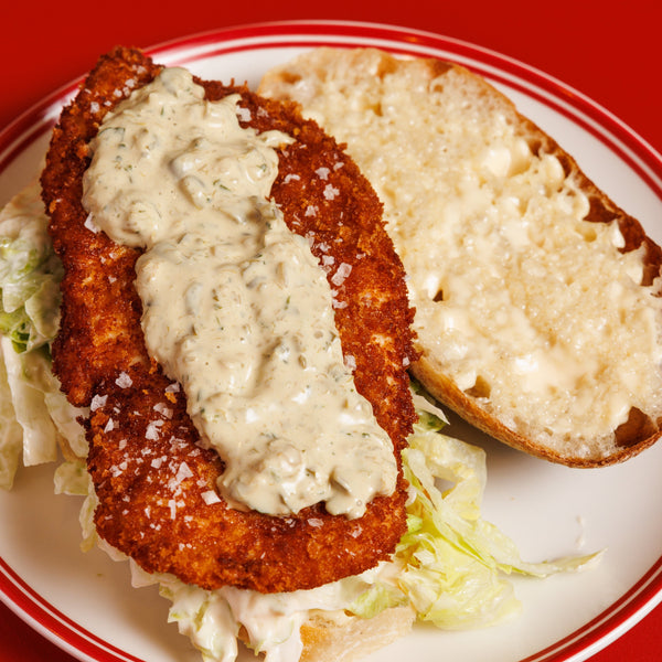 Chicken schnitzel, white cabbage, Swiss cheese with our golf sauce on a Humble ciabatta.