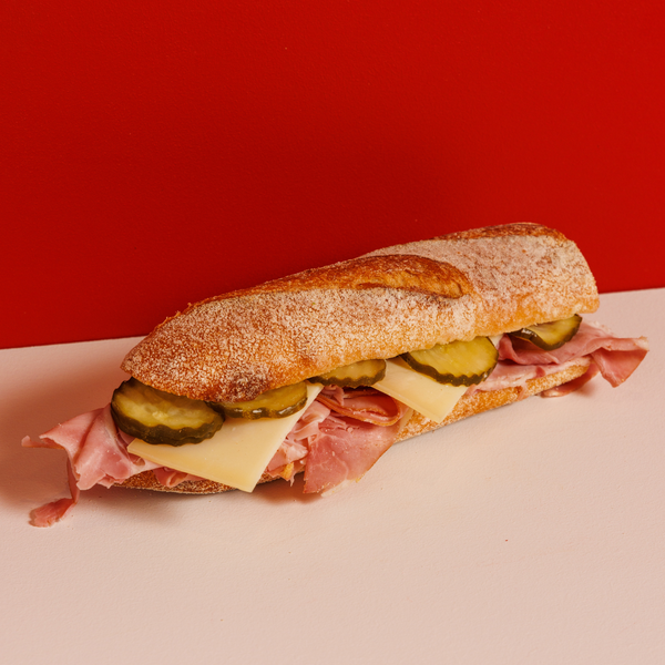 Ham, Gruyere cheese, pickles and Dijon mustard on our Humble baguette.